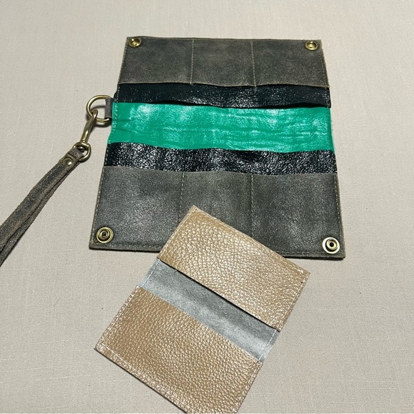 Maya Moon Handmade Recycled Leather Clutch Wallet Wristlet + Card Holder - Picture 4 of 15